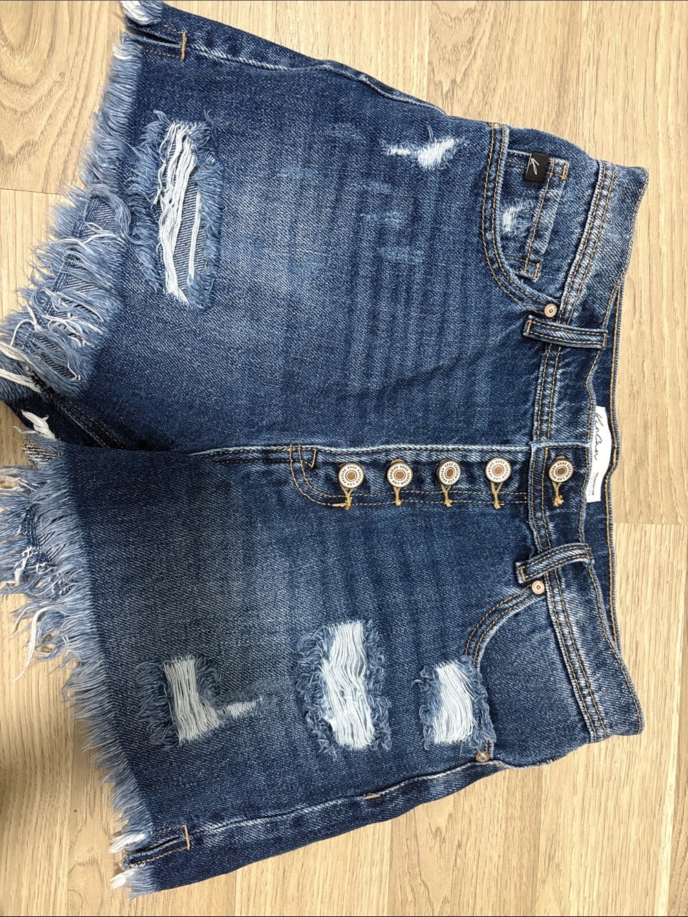 KanCan Dark Blue Distressed High-Rise Jean Shorts